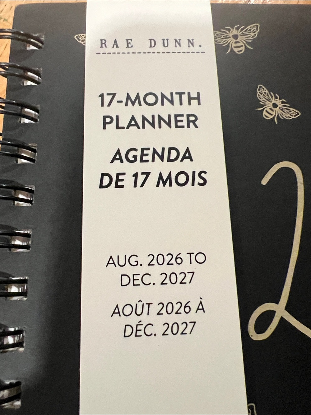 Rae Dunn Black & Gold 2027 Bee Spiral Planner - Picture 2 of 5